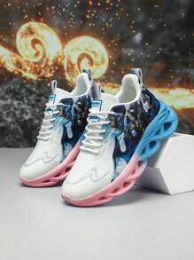 Damenschuhe Weiße Sportschuhe Sneaker mit Goku Muster, modische Lässig Schuhe, Studentenschuhe, Trainingsschuhe, Laufschuhe, Einkaufsschuhe, Damenschuhe für die Arbeit, leicht und rutschfest - Blau - Übersicht 5
