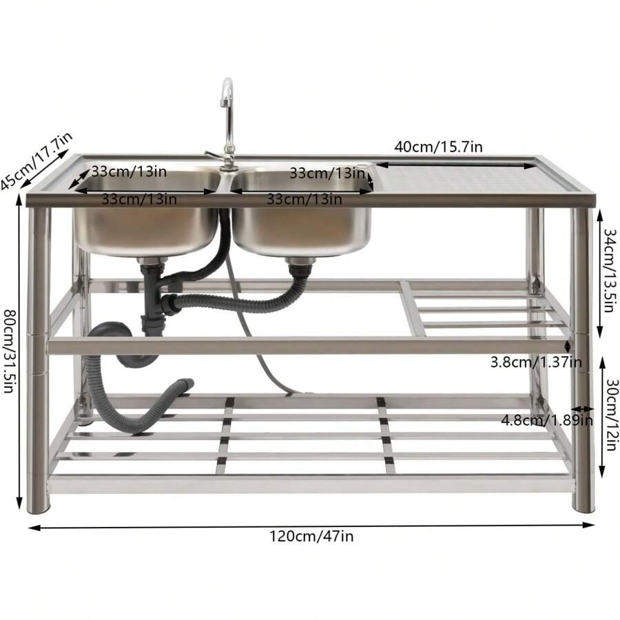 Freestanding Stainless Steel Sink Double Bowl Commercial Restaurant