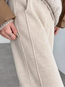 女士保暖内衬阔腿开衩裤，保暖百搭休闲直筒裤