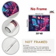 1 张帆布海报，实木带框，Synthwave 游戏室艺术，90 年代霓虹复古街机室壁画，带框帆布印花布 - 彩色 - 查看 12