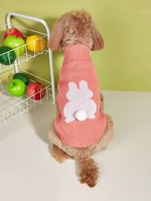 1 件宠物针织弹力领毛衣，纯色可爱兔毛球设计，适合小型犬猫，秋冬季 - 粉色 - 查看 4