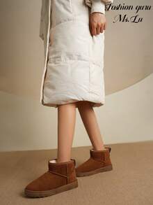 [Guru.Lu]女士靴子 棕色靴子 黑色靴子 冬靴 时尚流行网红冬季女士雪地靴 保暖防滑短踝靴 - 棕色 - 查看 4