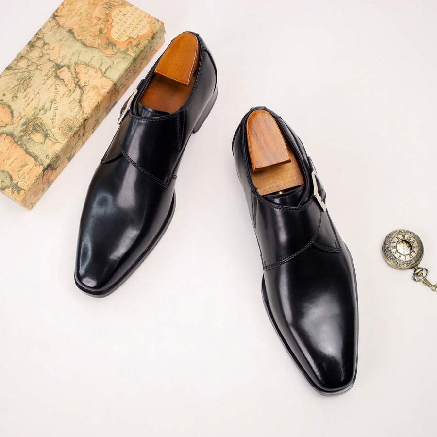 休闲男士孟克鞋方头皮革正装鞋，商务绅士牛津鞋，经典英式正式一脚蹬乐福鞋，适合婚礼、会议、时尚