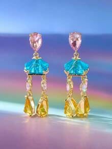 1 Cặp thời trang Cubic Zirconia màu chuông gió mặt dây chuyền thả tua rua bông tai, phù hợp với váy dự tiệc, lễ hội & quà tặng sinh nhật - Bông tai thả - Xem 4