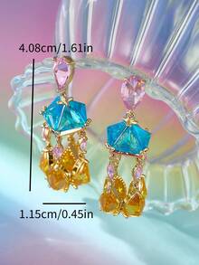 1 Cặp thời trang Cubic Zirconia màu chuông gió mặt dây chuyền thả tua rua bông tai, phù hợp với váy dự tiệc, lễ hội & quà tặng sinh nhật - Bông tai thả - Xem 7