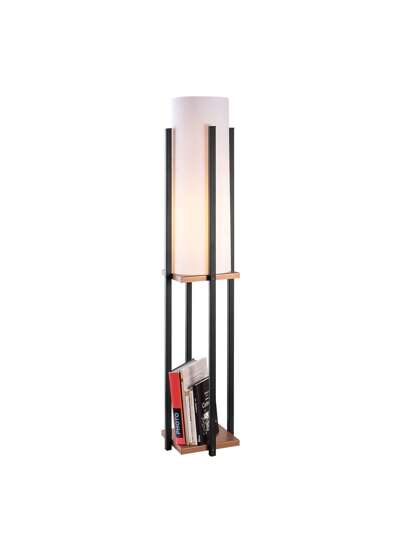 Well Home Vloer Lamp Medium Wit Shade Metal, Black/Copper Shelves, 25x25x13, E27 Socket. Free Shipping In 24/48h