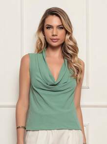 Women's Blouse, Elegant, Loose, Boba Collar, Social Tank Top - Duna - Màu xanh Ô liu - Xem 1