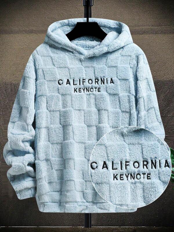 1pc Men's Long Sleeve Jacquard Fleece Hooded Pullover Sweatshirt, Casual For Daily Wear