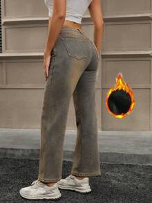 Pantaloni in denim casual ed elasticizzati con fodera termica, adatti per tutte le stagioni