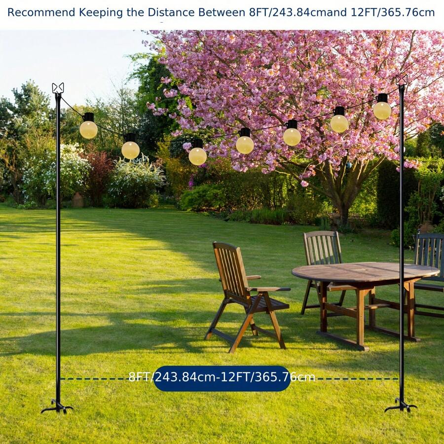 9 FT String Light Poles, Metal Poles For Hanging Outdoor Light Strings