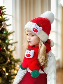 2 件套圣诞儿童帽 + 围巾针织帽，鹿角驯鹿儿童圣诞礼物 - 2 pcs - 查看 5