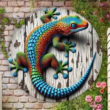 8-Inch Round Wooden Lizard Wall Art With 2D Flat Printed Gecko Design - Waterproof And Weather-Resistant, High-Definition Printing For Home And Cafe Decor, Random Pattern - Multicolor - View 5