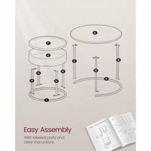 VASAGLE Round Coffee Tables, Set Of 2 Nesting Tables, Modern Round Side Tables With Hidden Storage And Top Tray, For Living Room, Bedroom, Office - 黑色 - 查看 6