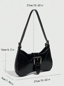 Retro Fashion Baguette Bag, Simple Ladies Shoulder Bag, Black Chic Large Lock Underarm Bag, Niche Design Sexy Shoulder Crossbody Bag - Black - View 3