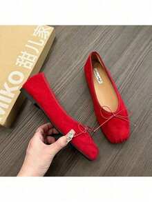 2024 Red New Women Flat Shoes Fashion Shallow Slip On Ladies Elegant Ballerinas Shoes Soft Flat Heel Outdoor Casual Mary Jane S - 紅3 - 查看 3