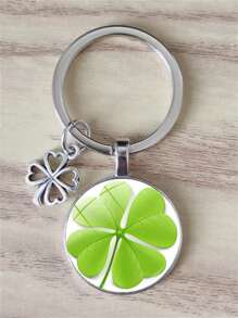 1pc Lucky Four Leaf Clover Keychain Alloy Pendant Time Gemstone Glass Crystal Handbag Men's Car Lucky Jewelry Fashion Gift School Car Accessories Cute Goth Y2k