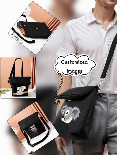 Picture Printed Customizable Black Flip-Over Shoulder Crossbody Bag With Personalized Patterns, Texts, And Photos, A Multifunctional Organizer Pouch, Suitable For DIY, Printing, Embroidery, Shopping, Backpacks, Perfect For Graduates, Teenage Girls And Boys, College Freshmen, Sophomores, Juniors And High School Students, And An Ideal Choice For Outdoors, Travel And Returning To School. Back To School Graduation Gift For Teacher