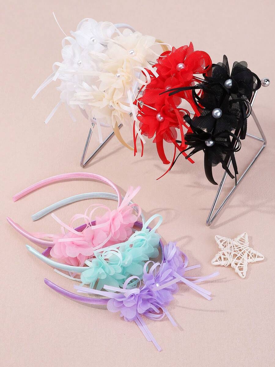 1/7 chiếc Băng đô trang trí nhiều màu hình hoa và ngọc trai, Phụ kiện băng đô dự tiệc ngọt ngào và thanh lịch dành cho phụ nữ - Nhiều màu - Xem 1