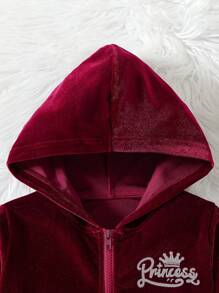 Set da 2 pezzi per ragazze con giacca con cappuccio con chiusura lampo e fogli a forma di cuore vellutati + pantaloni a zampa di microfibra, set di moda per feste, casual, primavera/estate