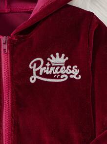 Set da 2 pezzi per ragazze con giacca con cappuccio con chiusura lampo e fogli a forma di cuore vellutati + pantaloni a zampa di microfibra, set di moda per feste, casual, primavera/estate