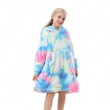 Blanket Hoodie For Kids Girls Boys Teens, Oversized Flannel & Sherpa Wearable Blanket With Hood Pocket And Sleeves, Cozy Warm - Multicolor - View 1
