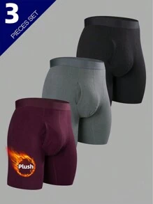 3 Packs Men's Long Thermal Underwear, Side Opening Design, High Elasticity Polyester Blend (93% Polyester, 7% Spandex), Solid Color, Comfortable & Fitted, Suitable For Casual Daily Wear, Autumn/Winter - Multicolor - View 1