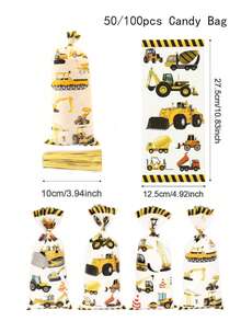 50/100PCS工程车主题、建筑主题糖果包装袋，适合主题派对、糖果饼干巧克力包装用品 - 彩色 - 查看 8