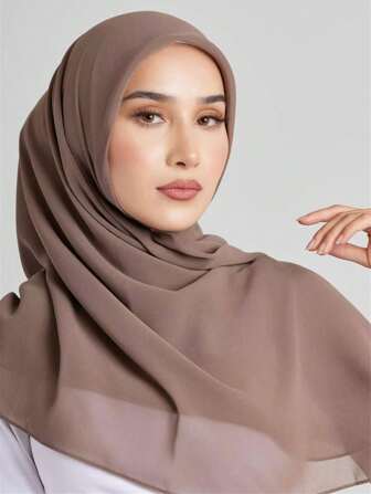 1 件女士纯色雪纺方形围巾，休闲头巾适合日常使用 110*110 厘米