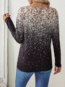 Áo thun tay dài in họa tiết sequin ombre, thời trang thường ngày cho nữ, thích hợp cho tiệc năm mới - Nhiều màu - Xem 3