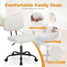 Sweetcrispy Small Office Computer Desk Chair With Wheels And Lumbar Support, Comfy Cute Armlees PU Leather Vanity Rolling Swuvel Task Chair No Arm For Adult, Student - 白色 - 查看 2
