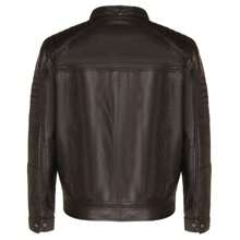 Mens Black Leather Quilted Biker Jacket - Paris - Black - View 4