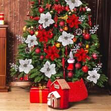 1 件，人造一品红圣诞花盒，混合丝绸花假玫瑰，用于婚礼新娘花束、餐桌摆饰、家居圣诞装饰品（银色和白色） - 銀白色 - 查看 6