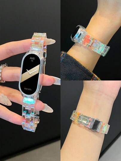 Correa transparente de 2 en 1 con 3 cuentas de colores, estuche protector de negocios apto para Xiaomi Mi Band 10/9/8/7/6/5/4/3, NFC/Mi Smart Band 9/8 Active