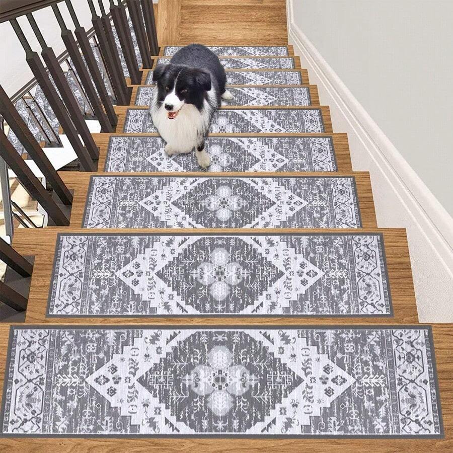 Carpeted Stair Treads AntiSlip 15 Pieces 76 X 20cm Stair Mats Self