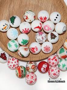 50 件 15 毫米混合水转印硅胶圣诞珠，各种圣诞元素印花散珠，适合制作珠宝、DIY 笔饰 - 混合顏色 - 查看 2