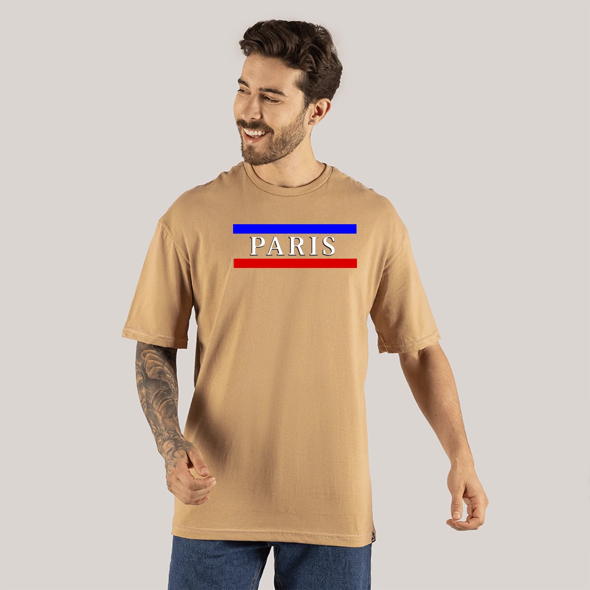 Paris Tires T-Shirt Fashion StreetWear Oversize Long Sleeve Shirt - Màu be - Xem 1