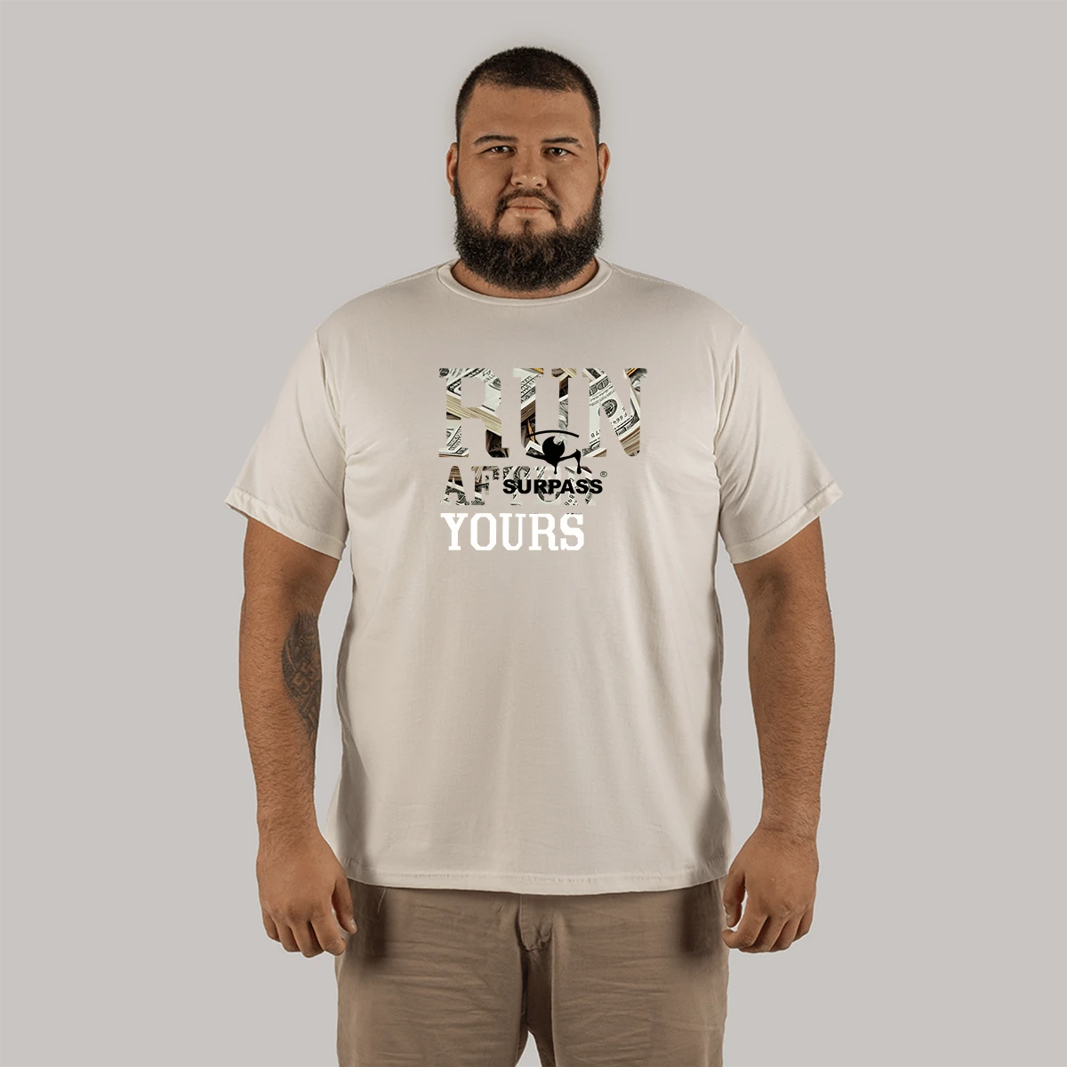 Extra Large Plus Size 30.1 Combed Cotton T-Shirt Street Fashion Blouse Run Yours - 奶油色 - 查看 1