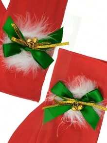 1 双圣诞手套，带蝴蝶结和铃铛，圣诞服装配饰 - 彩色 - 查看 11