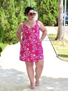 Women's Plus Size Jumpsuit Short Skirt With Printed Lining Summer - 顏色5 - 查看 3
