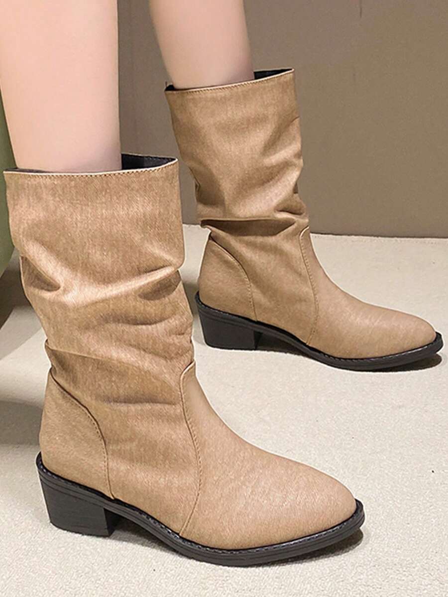 大码女式简约中筒多巴胺休闲靴 - 米色 - 查看 1