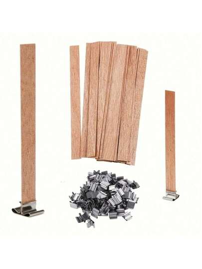 20/50/100 bộ Lõi nến gỗ 1 bộ = (1 miếng gỗ + 1 kẹp sắt) có lõi nến dọc, thích hợp cho nghề thủ công nến tự làm, trang trí phòng, quà tặng