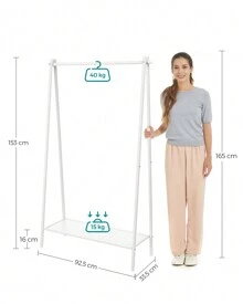 SONGMICS Clothes Rail, Clothes Rack, Garment Rack With Steel Frame, With Hanging Rail And Shelf, 33.5 X 92.5 X 153 Cm, For Bedroom, Dressing Room, Laundry Room, White - White - View 5
