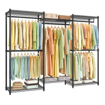 SONGMICS Garment Rack, Heavy-Duty Clothes Rack, Portable Closet Rack, 86.4-Inch Wide Clothing Rack With Adjustable Mesh Shelves And Hanging Rails