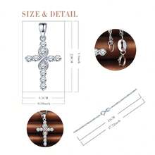 feilok 925 纯银和无限符号吊坠项链，优雅的方晶锆石镶嵌珠宝配饰，低过敏性，时尚百搭，适合日常佩戴或作为生日、感恩节、圣诞节礼物 - 銀色 - 查看 3