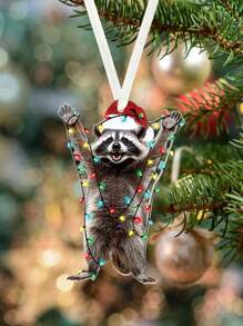 1 件欢呼浣熊圣诞节 LED 亚克力装饰吊坠、圣诞家居装饰、窗户壁炉花园挂饰、圣诞树装饰品、圣诞礼物 - 彩色 - 查看 1