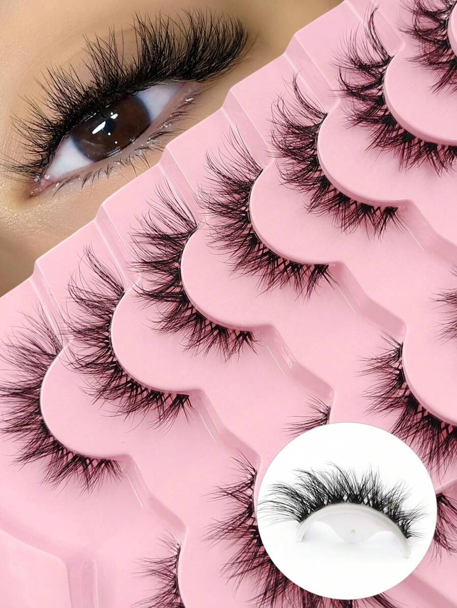 Asiteo 7 Pairs Natural Look False Eyelashes, 3D Fluffy Soft Faux Mink Lashes, Criss-Cross Natural Style, Reusable, Suitable For Makeup & Eyelash Extensions - Black - View 1