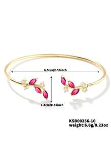Cubic Zirconia Leaf Decor Cuff Bracelet