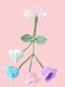 1 pieza Llavero decorativo con flor de orquídea de campana hecha a mano de ganchillo, pendiente de mochila/bolsa de niña de moda con flores adorables, suministros escolares, regalos para maestros, accesorios de maestros, regalos para maestros, trinket de flor de ganchillo, regalo para mujeres en verano - Multicolor - Ver 15