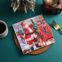 AFYPRTY 20pcs Christmas Greetings Napkins Santa Claus And Reindeer Pattern Napkins 6.5 Inches 2 Layers Native Wood Pulp Paper Suitable For Christmas Party Decoration Restaurant Kitchen Supplies