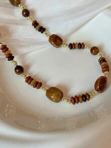 1 件 Mirad 仿虎眼石项链，复古串珠锁骨链，中国风，中世纪女士项链 - 彩色 - 查看 4